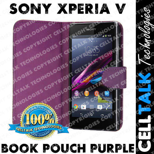 Flip Leather Book Case Pouch For Sony Xperia V PURPLE