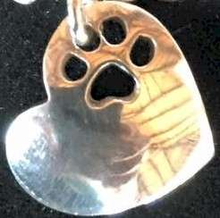 PAW PRINT ON HEART CHARM/PENDANT - STERLING SILVER