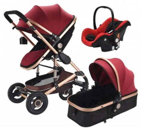 BIG DEALS!!! Brand New 2020 Baby Pram / Stroller - 3 Function Foldable with Car Seat- Khaki/Maroon