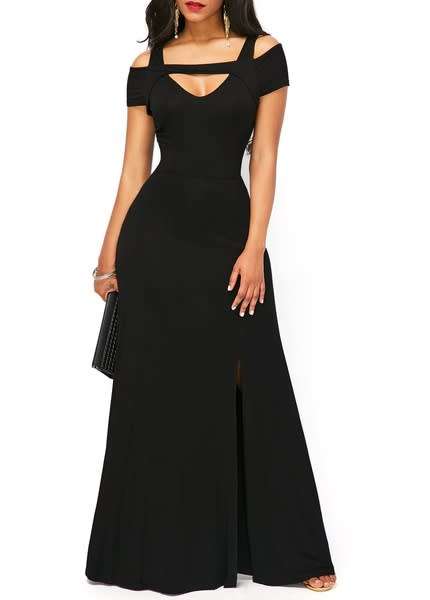Womens Cold Shoulder V Neck Bodycon Prom Evening Club Maxi Long Dress