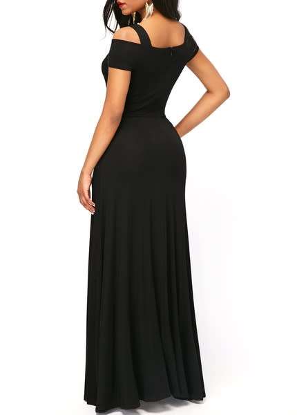 Womens Cold Shoulder V Neck Bodycon Prom Evening Club Maxi Long Dress