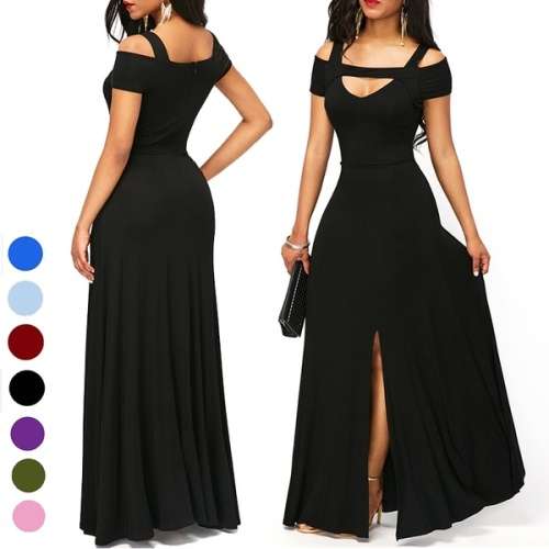 Womens Cold Shoulder V Neck Bodycon Prom Evening Club Maxi Long Dress