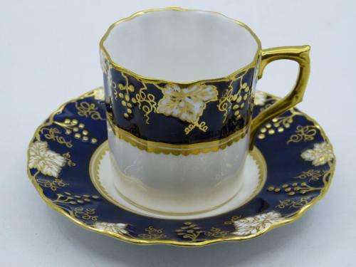 ROYAL CROWN DERBY VINE COBALT MOCCA CUP AND SAUCER  EXCELLENT CONDITION.