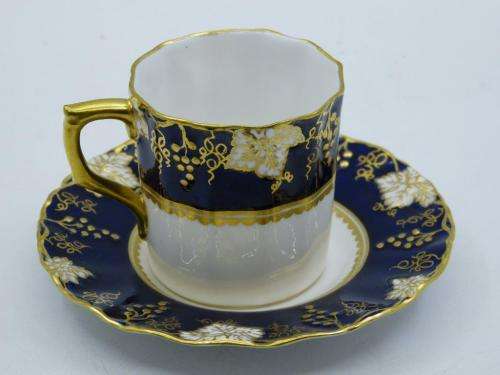 ROYAL CROWN DERBY VINE COBALT MOCCA CUP AND SAUCER  EXCELLENT CONDITION.