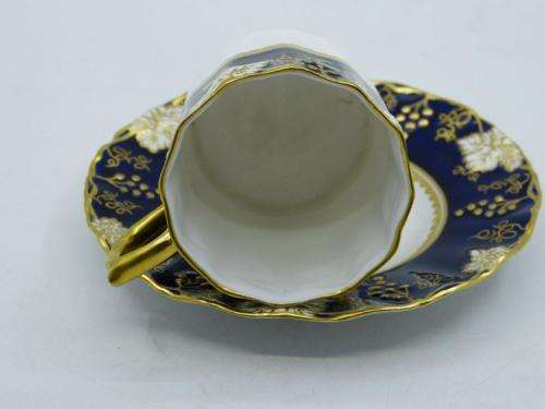 ROYAL CROWN DERBY VINE COBALT MOCCA CUP AND SAUCER  EXCELLENT CONDITION.