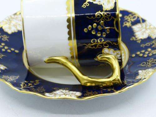 ROYAL CROWN DERBY VINE COBALT MOCCA CUP AND SAUCER  EXCELLENT CONDITION.