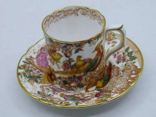 ROYAL CROWN DERBY DEMI TASSE AND SAUCER HAND PAINTED IN THE OLDE AVESBURY PATTERN A 73.