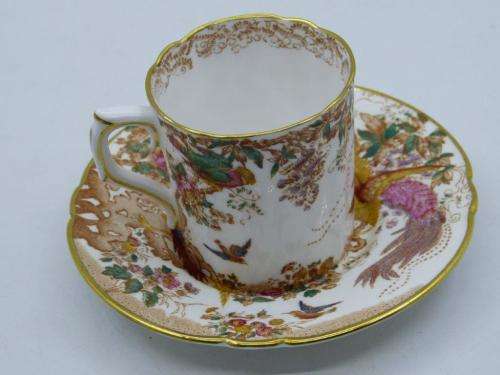 ROYAL CROWN DERBY DEMI TASSE AND SAUCER HAND PAINTED IN THE OLDE AVESBURY PATTERN A 73.