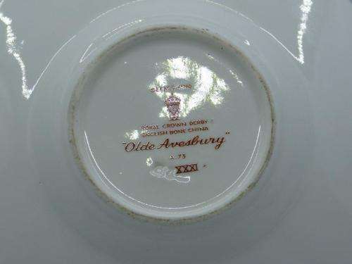 ROYAL CROWN DERBY DEMI TASSE AND SAUCER HAND PAINTED IN THE OLDE AVESBURY PATTERN A 73.