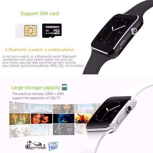 X6 Curved Screen Smart Watch - Black or White