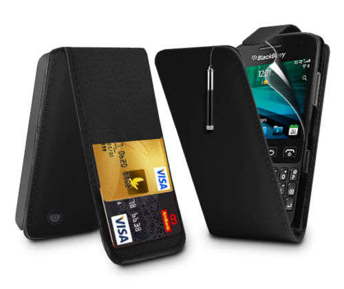 Blackberry 9720 Black Flip Cover With Retractable Stylus & Screen Protector