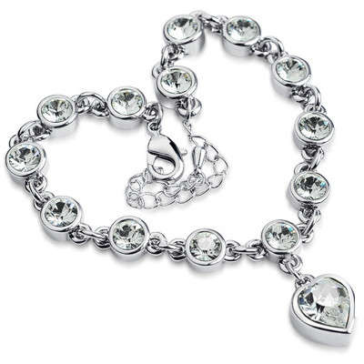 Italina 925 Silver and Austrian Rhinestone Crystal Heart Charm Bracelet**In Stock**LAST OF THE LOT**