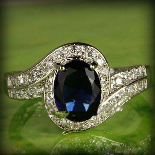 2.1CT Oval Cut Sapphire Quartz & White Topaz Ladies Ring**In Stock**LAST ONE LEFT**