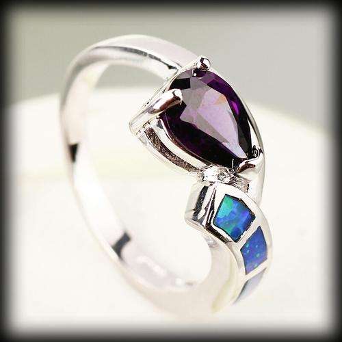 .925 Opal & Amethyst Gemstone Ladies Ring