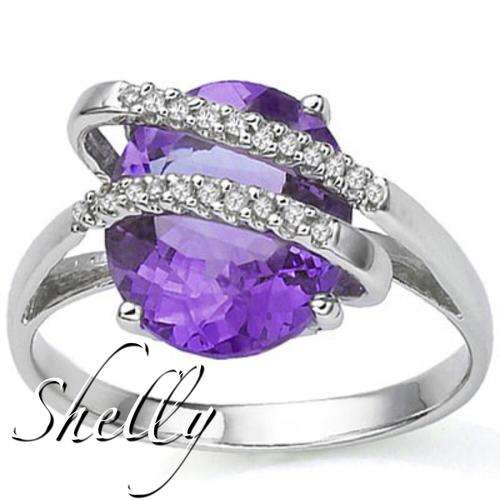 ELEGANT 3.79 CARAT TW (23 PCS) GENUINE DIAMOND & AMETHYST 10K SOLID WHITE GOLD RING **IN STOCK**