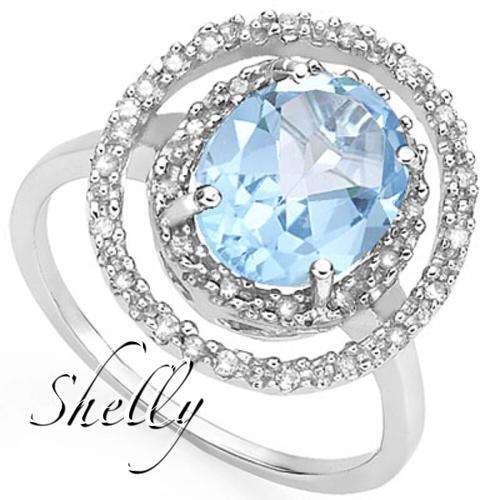 PERFECT 2.37 CARAT TW (31 PCS) GENUINE DIAMOND & BLUE TOPAZ 10K SOLID WHITE GOLD RING **IN STOCK**