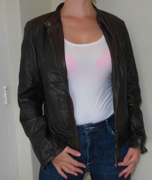 POLO Brown Genuine Leather Biker Jacket (Size: 32 / S / 8 )