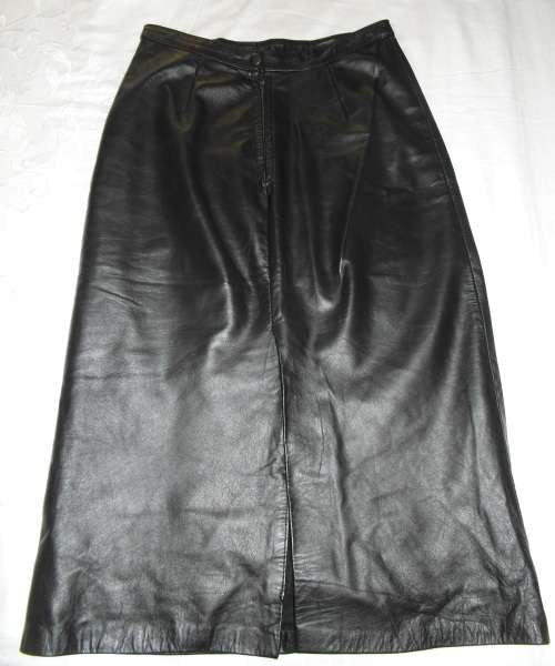 Genuine Leather High Waisted Black Pencil Skirt (Size: 32 / 8 / S )