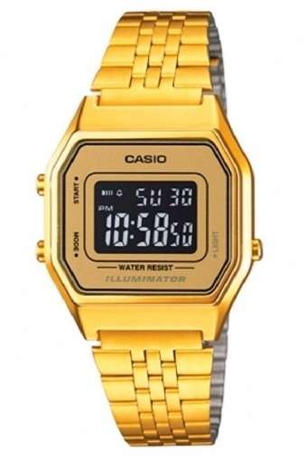 Casio Ladies Mid-Size Gold Tone Digital Retro Watch LA-680WGA-9BDF