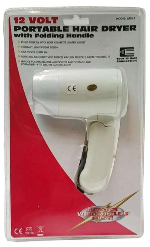 12V Hair Dryer - Defog Windshield or Dry Hair on the go