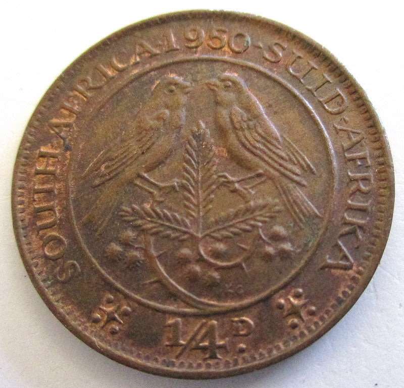 A 1950 SOUTH AFRICAN QUARTER PENNY-NATURAL PATINA
