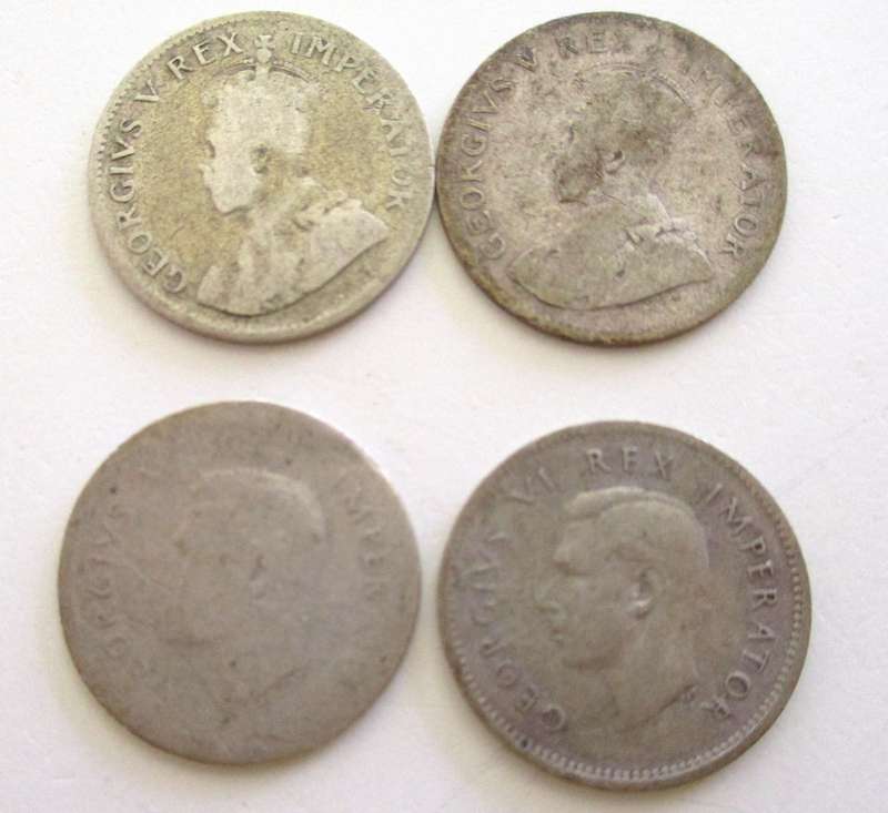A 1966 SILVER .800 R1 (DIRTY) AND NINE SOUTH AFRICAN TICKEYS--SOLD AS SCRAP SILVER