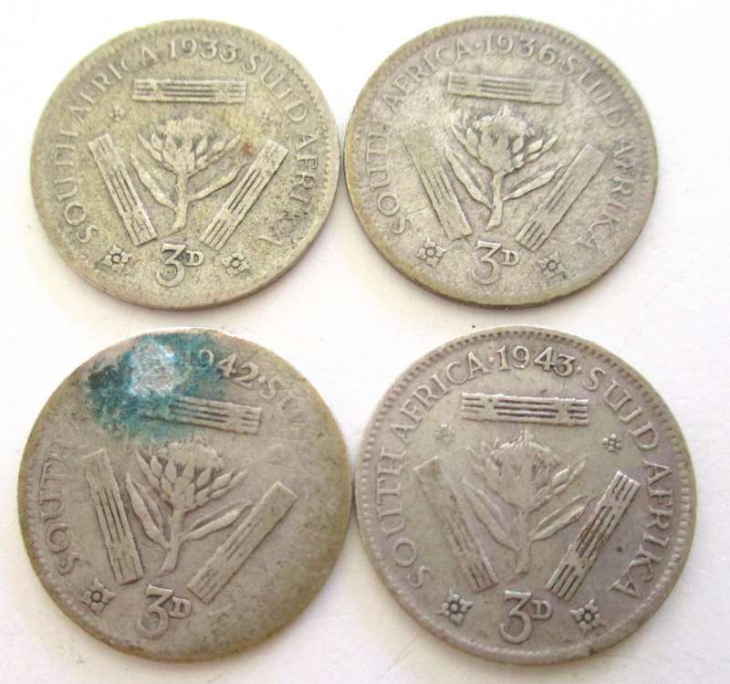 A 1966 SILVER .800 R1 (DIRTY) AND NINE SOUTH AFRICAN TICKEYS--SOLD AS SCRAP SILVER