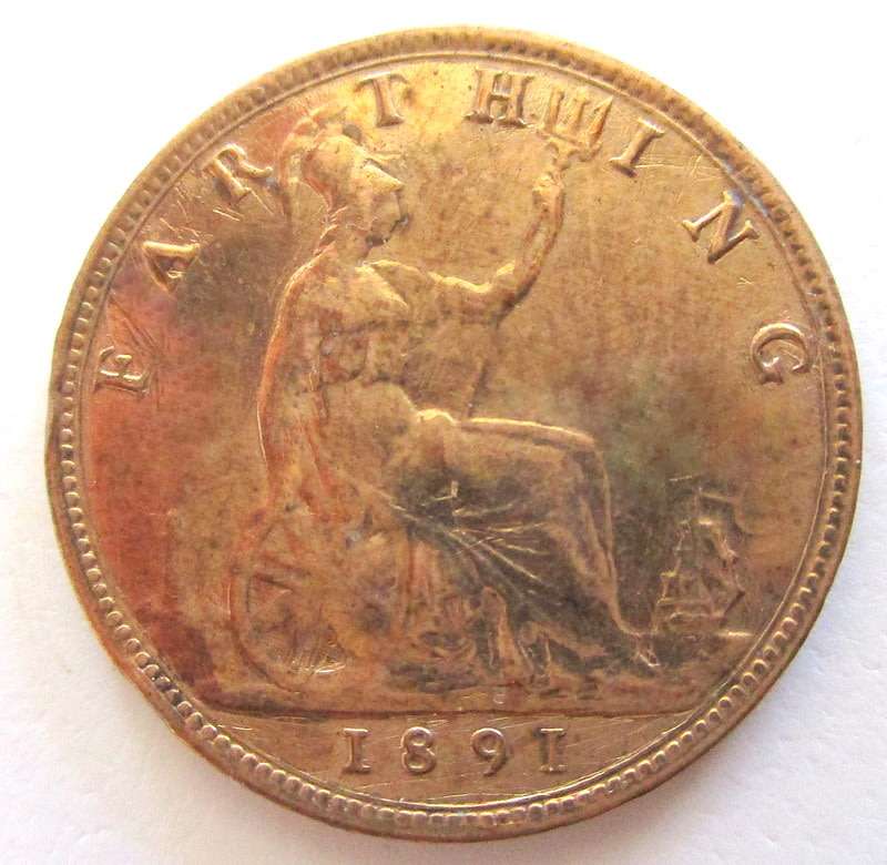 1891 BRITISH FARTHING---EF--UNC--Natural toning