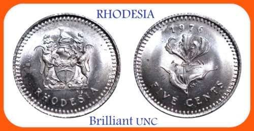 1976 RHODESIA 5 CENTS---BRILLIANT UNC---Good for grading --20 Available but can be bought individual