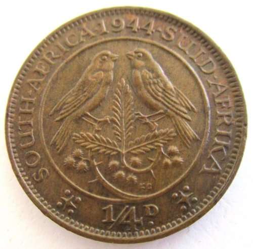 1944 SOUTH AFRICAN QUARTER PENNY--GOOD DETAIL