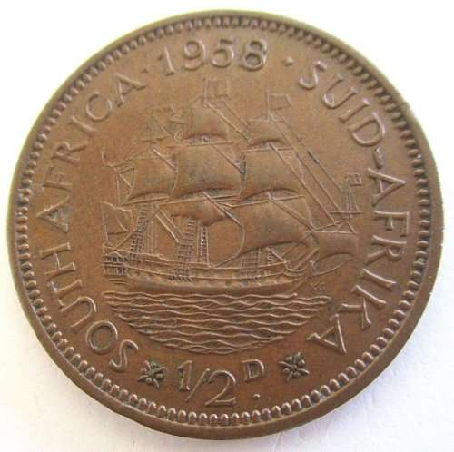 1958 SOUTH AFRICAN HALF PENNY--GOOD DETAIL