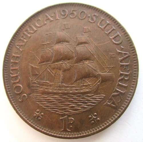 A 1950 SOUTH AFRICAN PENNY--GOOD DETAIL