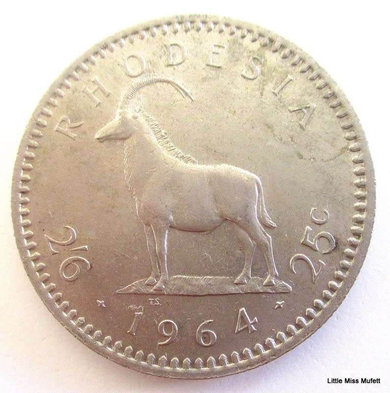 A 1964 RHODESIA HALF CROWN / 25 CENTS---XF COLLECTABLE CONDITION