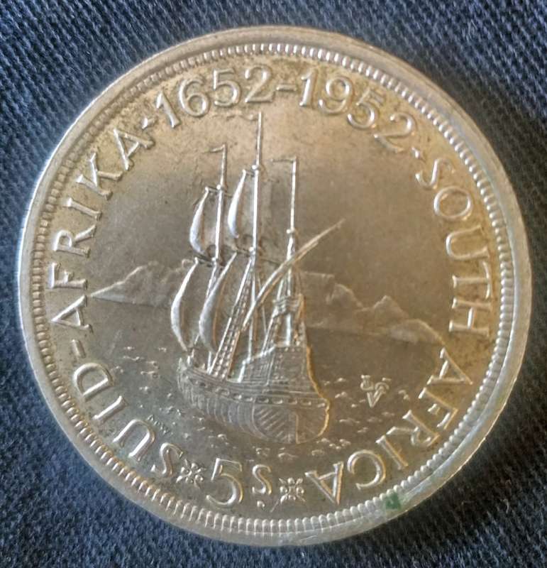 South African King George V1 - 1652-1952, five shilling coin