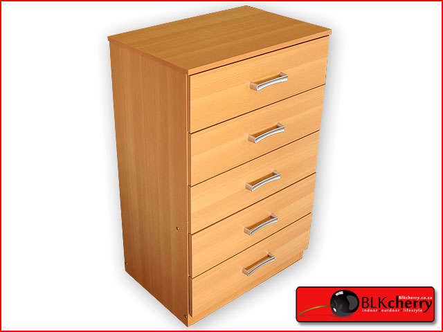 Chest of drawers. 5 draw BEECH. flat packed for easy transport. fits in any car boot.once BOB payment is made collection from showroom open 7 days in jhb/kzn or delivery can be arranged