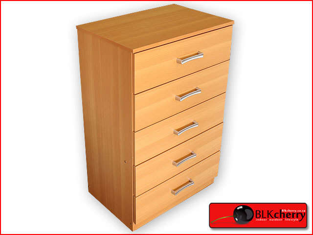 Chest of drawers. 5 draw BEECH. flat packed for easy transport. fits in any car boot.once BOB payment is made can collect from showroom open 7 days in jhb/kzn or delivery can be arranged. browse our other BOB listings for entire range