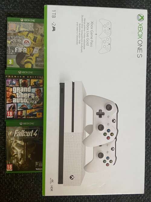 BRAND  NEW IN BOX*XBOX ONE S * 1 TB *4K BLU-RAY*HDMI CABLE*2 CONTROLLERS*3 GAMES