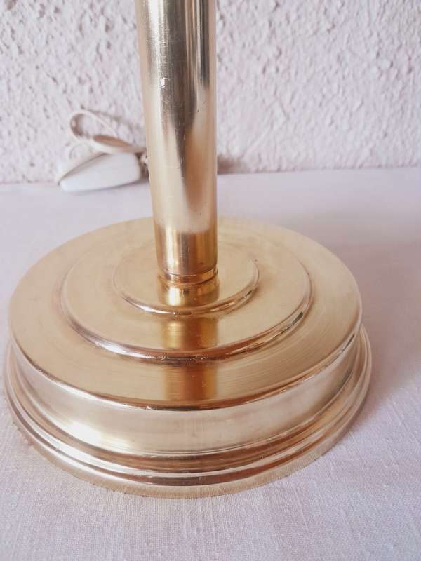 Vintage Brass Stand 12 pane floral Etched Glass Dome Shade Lamp