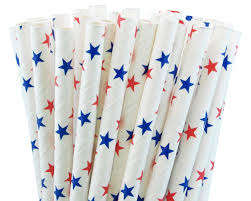 Paper straws 25 - red/blue stars