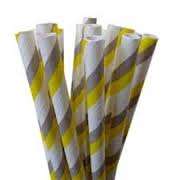 ***SALE*** Paper straws 25 - yellow grey stripe **special**