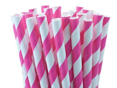 ***SALE*** Paper straws 25 - cerise pink stripe