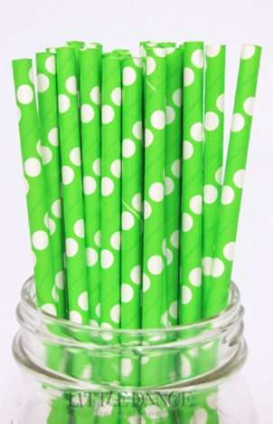 ***SALE*** Paper straws 25 - green white dot