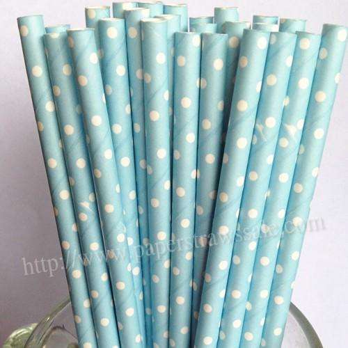 ***SALE*** Paper straws 25 - baby blue white dot
