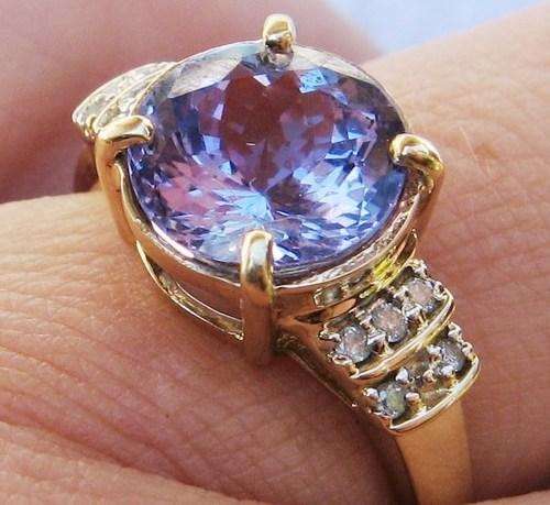 GORGEOUS!!! UK HALLMARKED 9CT YELLOW GOLD DIAMOND & 3.35 CARAT TANZANITE RING SIZE N