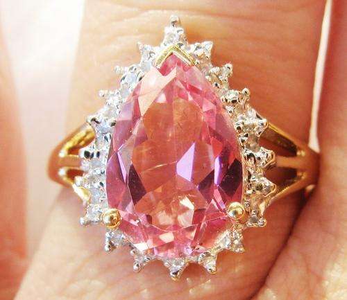 UK HALLMARKED 9CT GOLD PINK SAPPHIRE & DIAMOND RING SIZE O