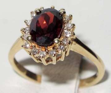 ***R22 960***GARNET 8x6mm & DIAMOND 0.25ct HALO RING 14K YG QUALITY & NEW