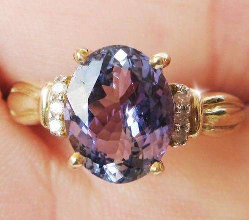 ***2.31CT CERTIFIED TANZANITE!*** UK HALLMARKED 9CT YELLOW GOLD TANZANITE & DIAMOND DECO RING SIZE O