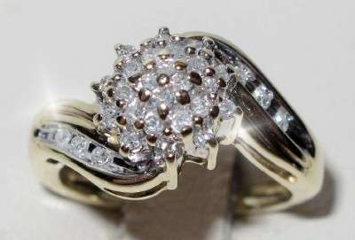 ***R16 500*** DIAMOND 0.40ct CLUSTER BY-PASS RING 10K YG