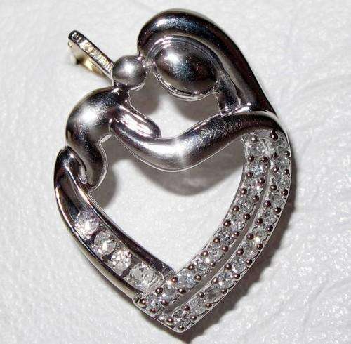 DIAMOND 0.20ct SI MOTHER & CHILD SLIDE PENDANT 10K WG NEW