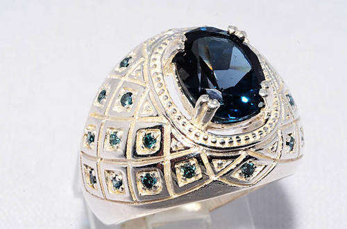 4.45CT NATURAL BLUE TOPAZ & BLUE DIAMOND RING BEAUTIFUL
